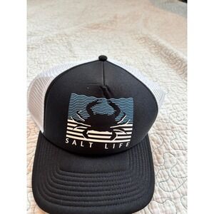 Salt Life Mens Trucker Hat Black White Blue Crab Graphic Snapback Mesh Cap